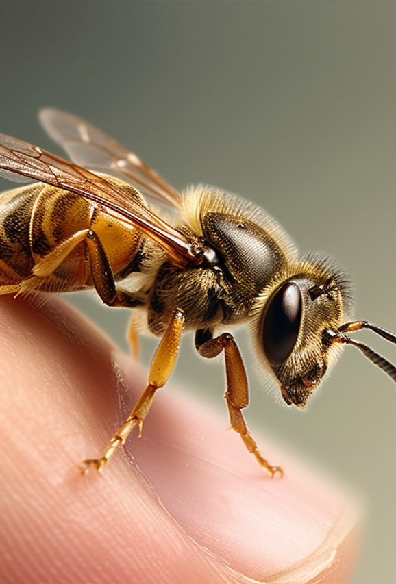 Photo of bee on a person's finger