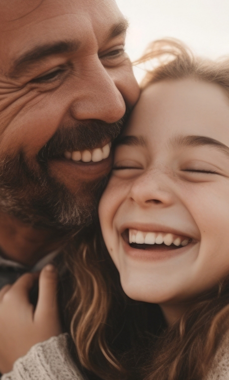 Man and girl laughing together