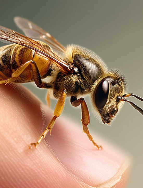 photo of a bee on a person's finger